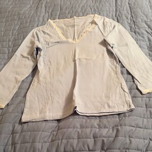 Victoria's Secret Pale Blue V-Neck Long Sleeve Top with Cream Lace